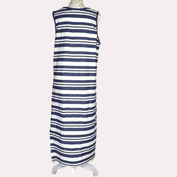 Matty M Midi Dress Knit Coastal Stripe Blue Sleeveless L bv - Picture 4 of 6